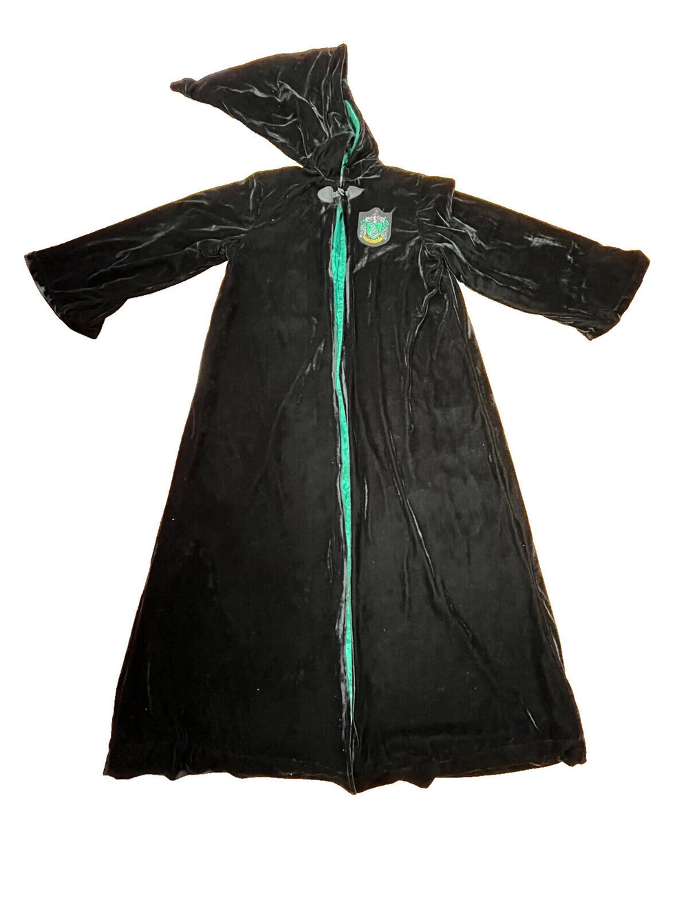 Harry Potter Slytherin Velvet Hooded Cape Robe Green Lined Junior One Size